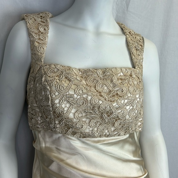 Stunning Embroidered Hailey Satin Champagne Sleeveless Cocktail Mini Dre… - Picture 3 of 14
